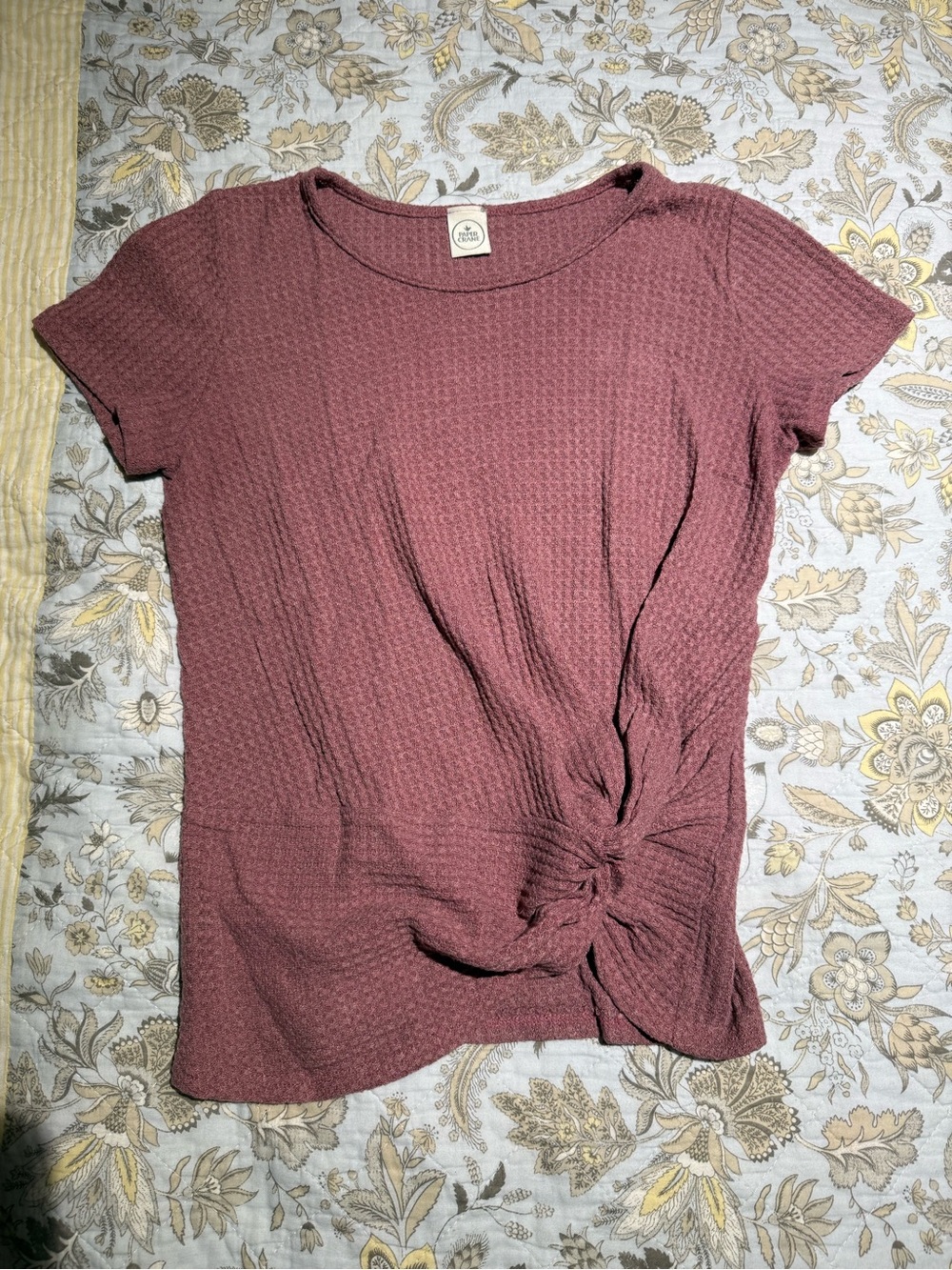 Paper Crane Mauve Knot-Front Short Sleeve Tee